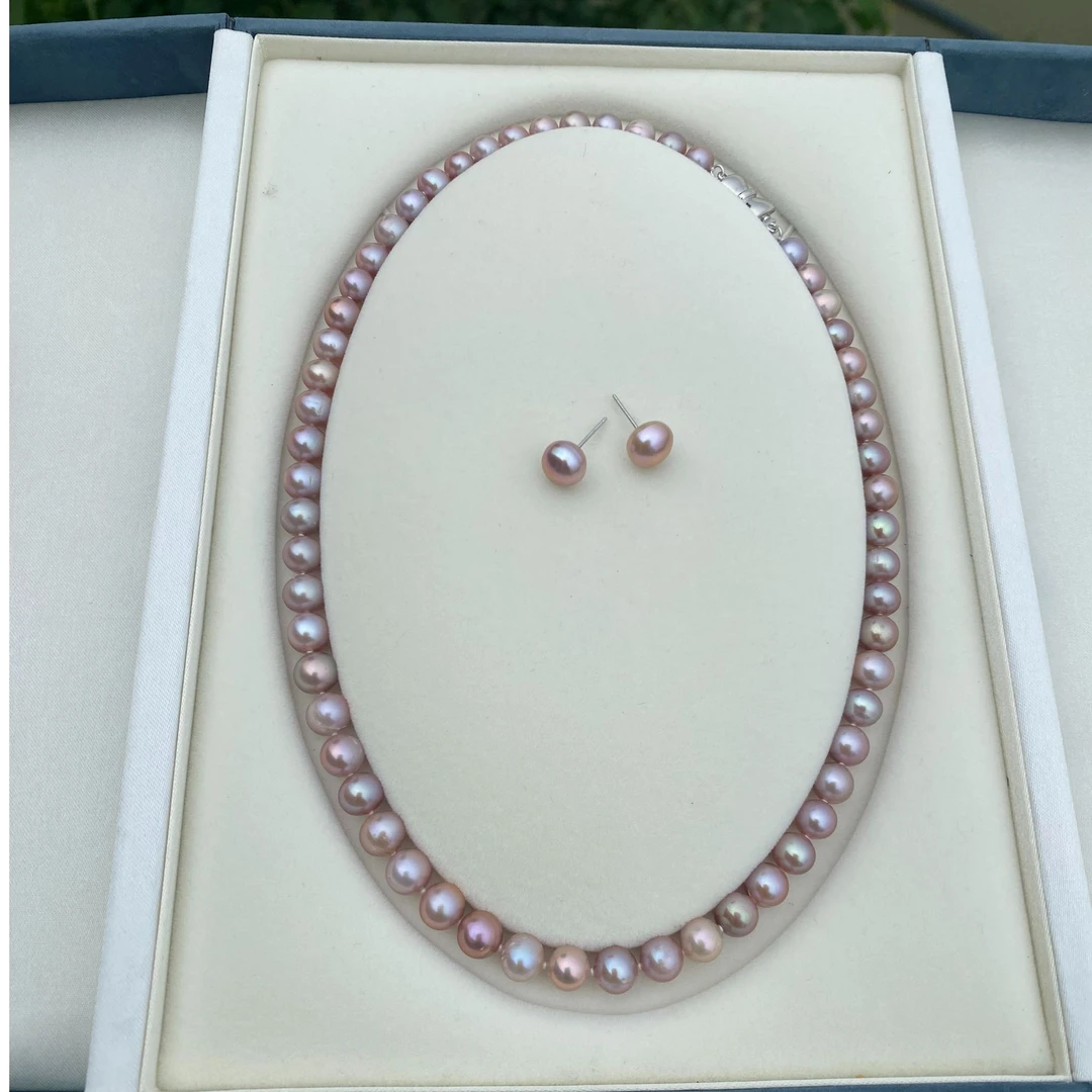 【喜喜凡】淡水无核珍珠紫色串两件套7-8mm送耳钉多样性发货只发1件