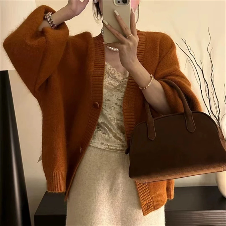 V领短款显瘦针织开衫女外搭2024秋季新款女装气质毛衣外套上衣女