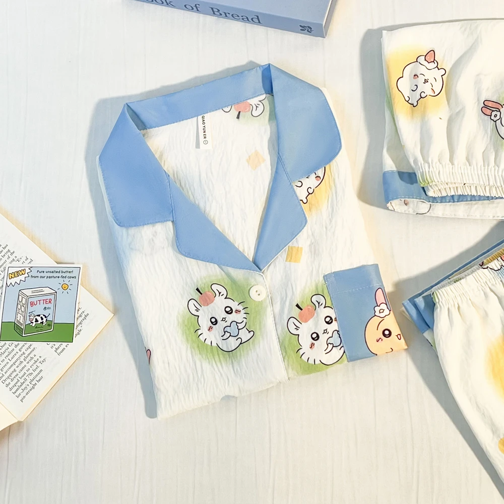 『乌萨奇』短袖三件套夏季新款夏天女款睡衣可外穿宽松居家服