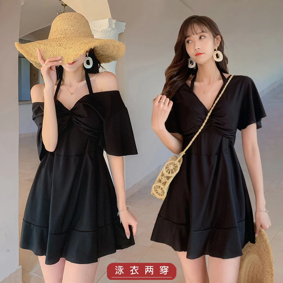 大码连体游泳衣女士遮肉带钢圈聚拢胖mm200斤温泉度假泳保守显瘦