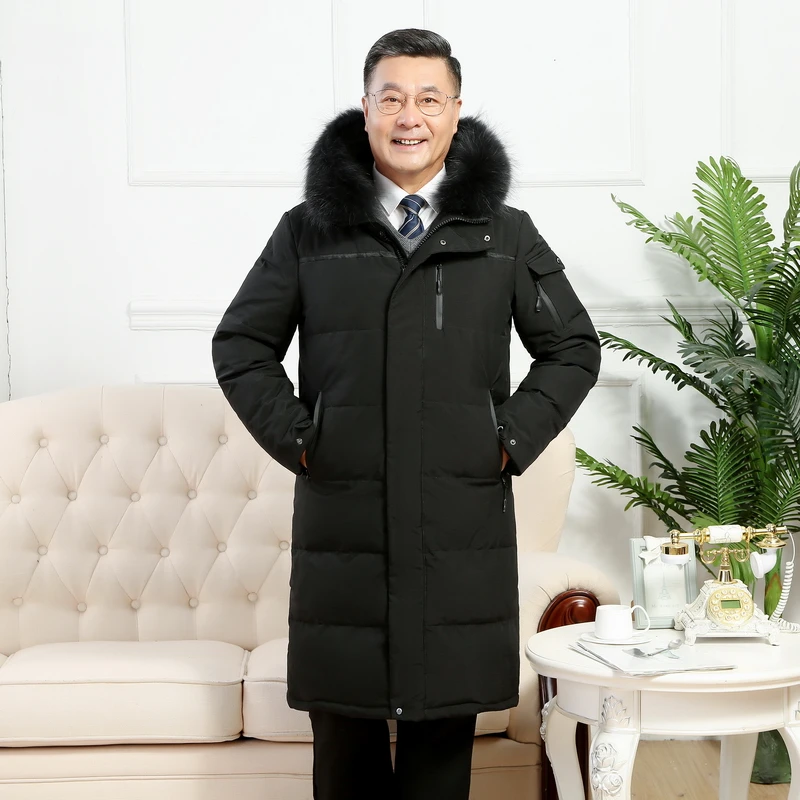 中年冬季宽松冬装羽绒服男装加绒秋冬合格品中长款长款外穿