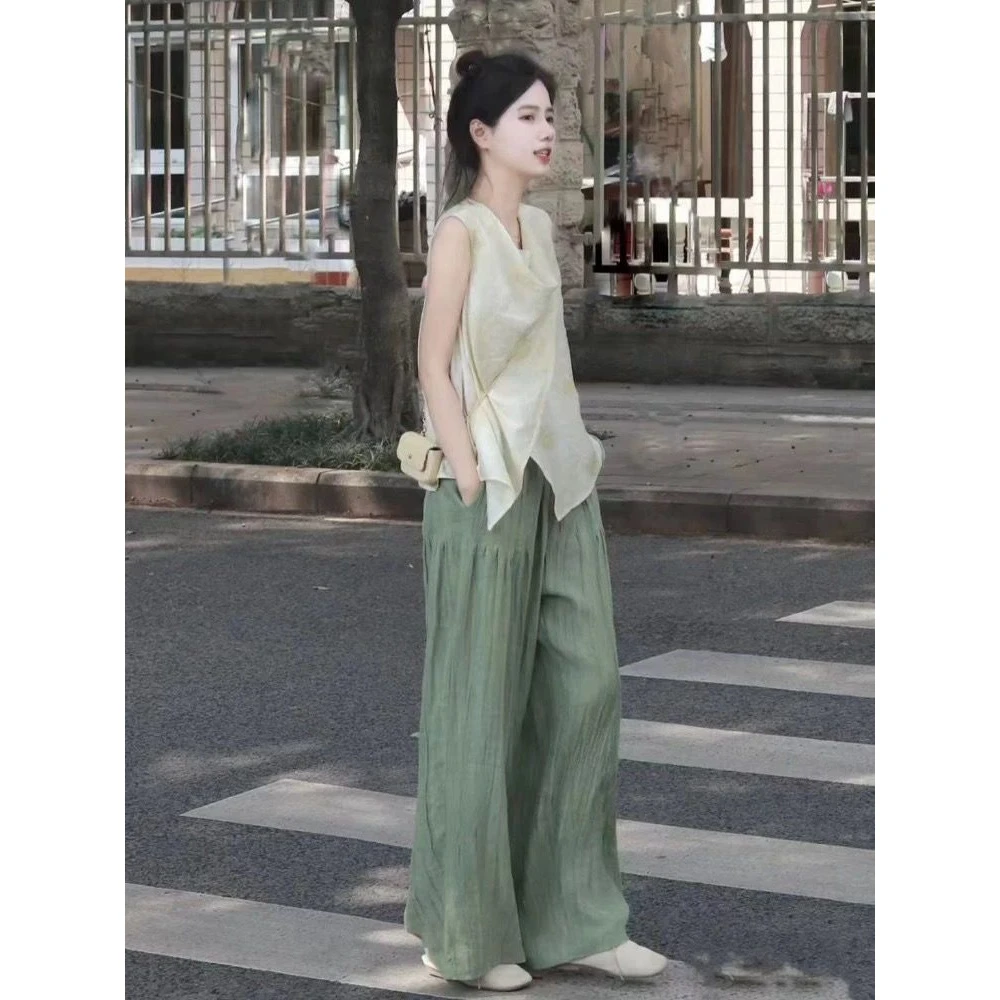 小七薄荷曼波穿搭夏季新中式禅意复古休闲套装上衣阔腿裤两件套女