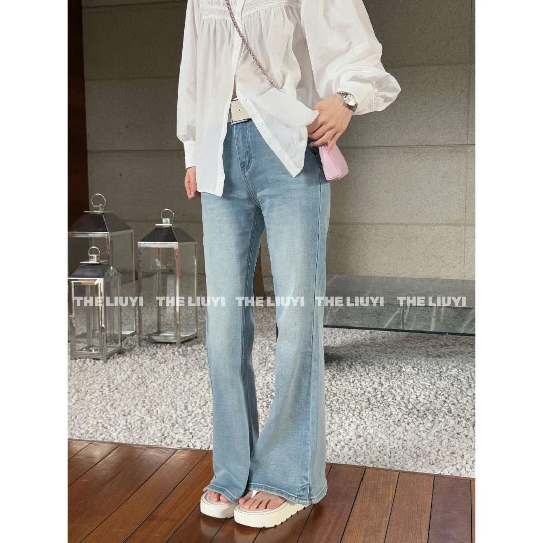 【LIUYI】封神裤~怒推春季高腰弹力显瘦微喇牛仔裤52132