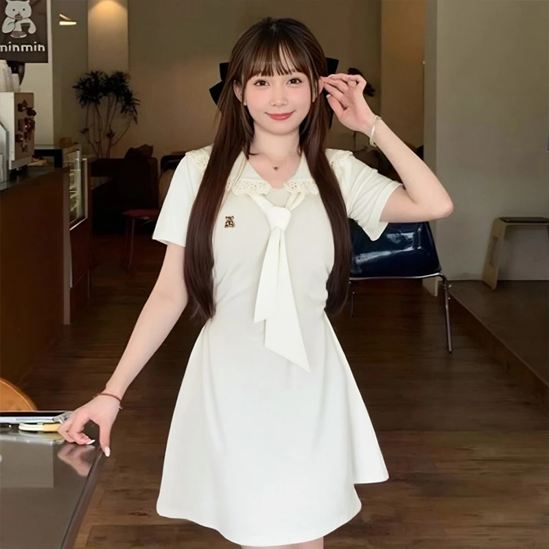 C学院风蕾丝拼接海军领连衣裙夏季新款甜辣纯欲风修身包臀裙D1392