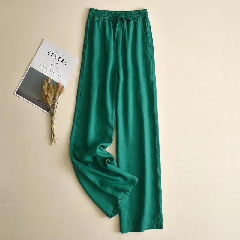 薄款夏款宽松休闲裤阔腿裤亚麻女长裤女士高端直筒2025年麻料