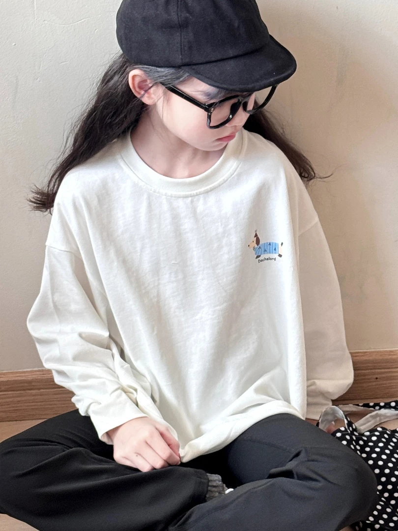 女童白色打底衫秋季2025新款儿童超好看韩系上衣大童纯棉长袖t恤