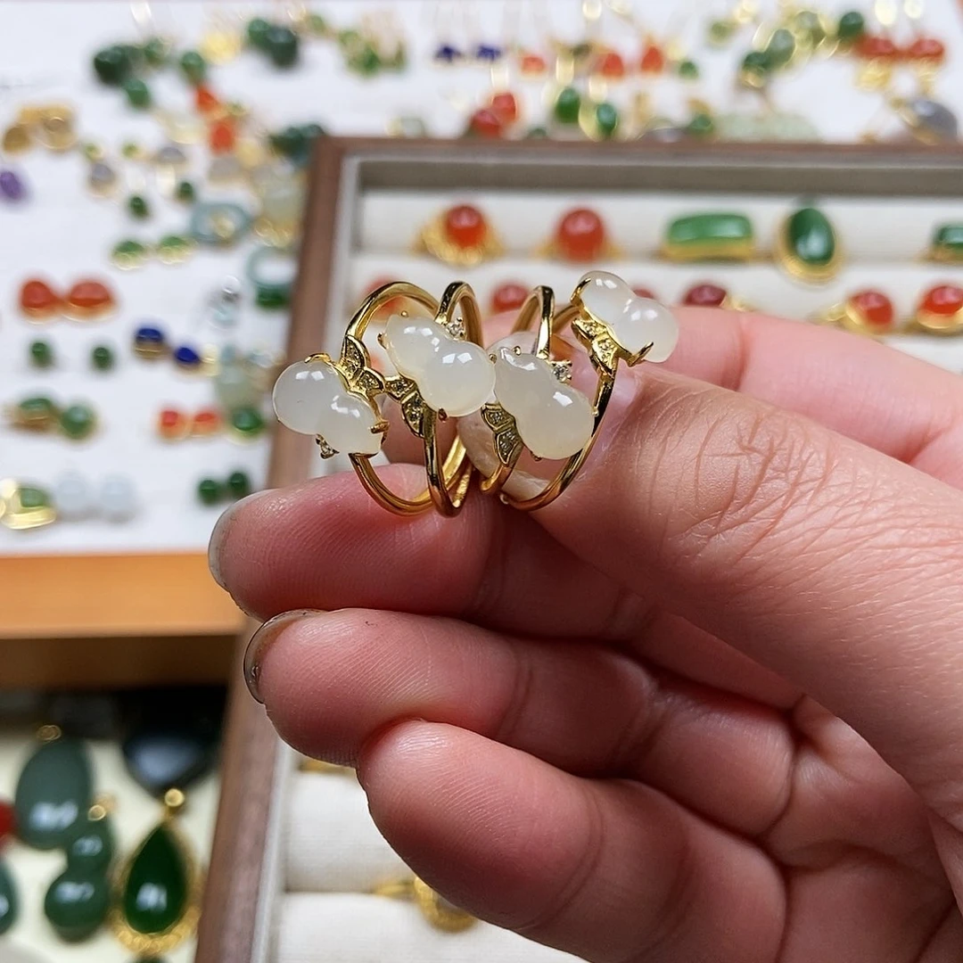 和田玉戒指银S925镶嵌