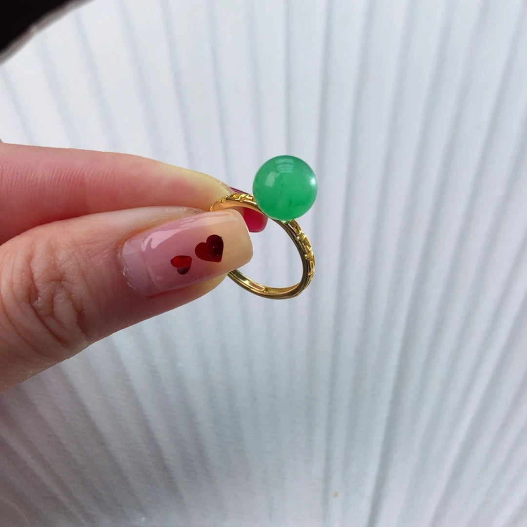 石英质玉冰飘花精品戒指银S925镀金镶嵌