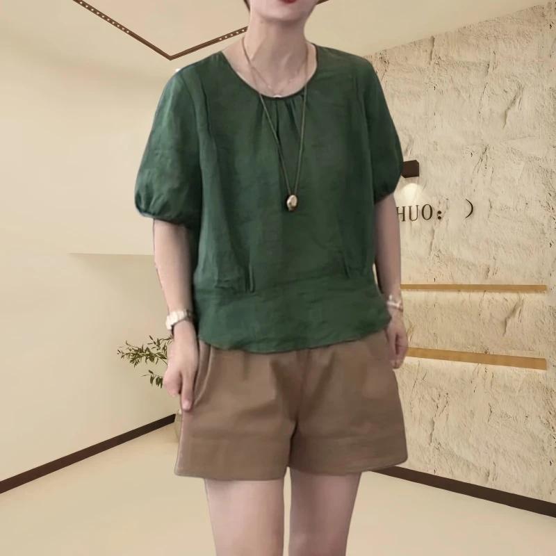 夏季圆领泡泡袖防晒衫女新款设计感宽松显瘦拼接短款后单排扣衬衫