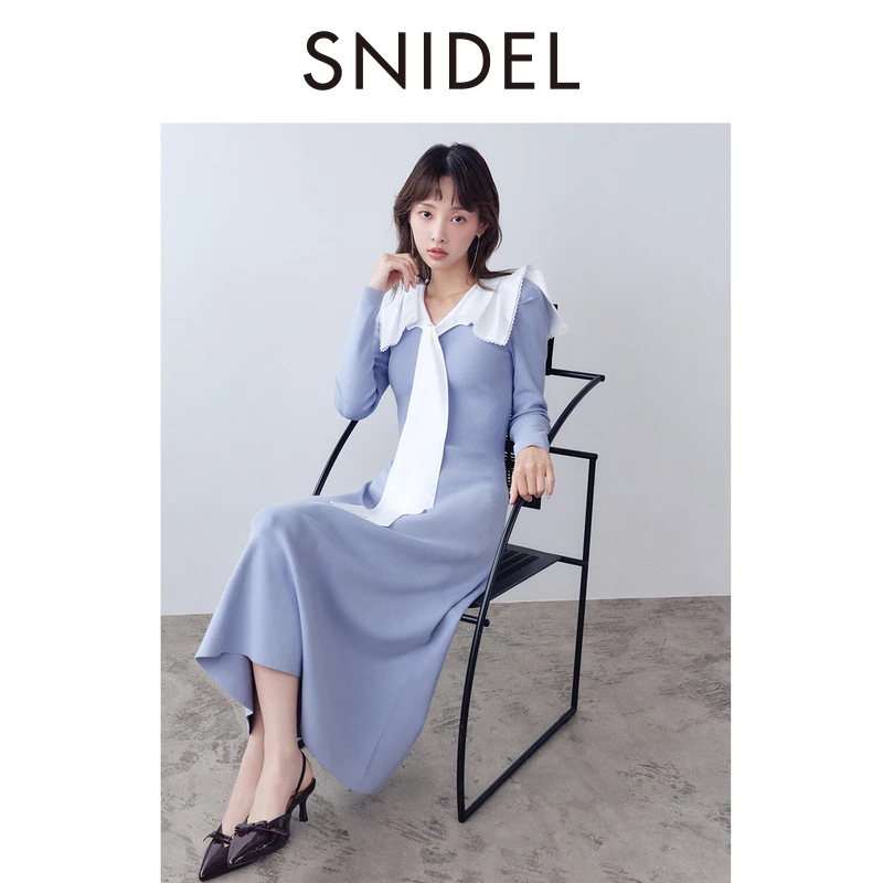 SNIDEL2026春夏新品优雅水手领蝴蝶结长袖针织连衣裙SWNO261321