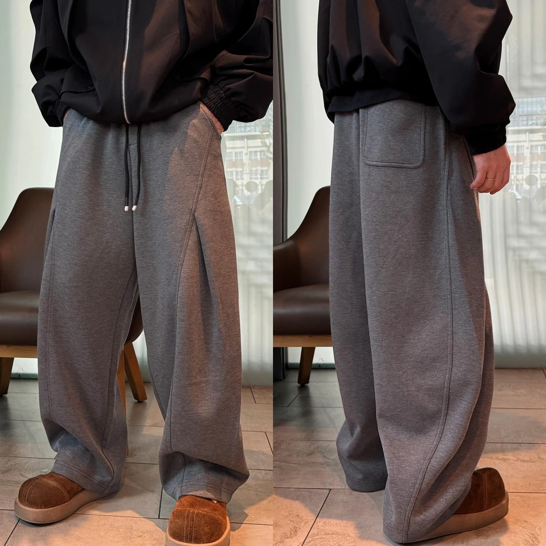 【宽松直筒阔腿裤男】2025秋冬新款时尚百搭纯色慵懒风直筒微弯刀裤