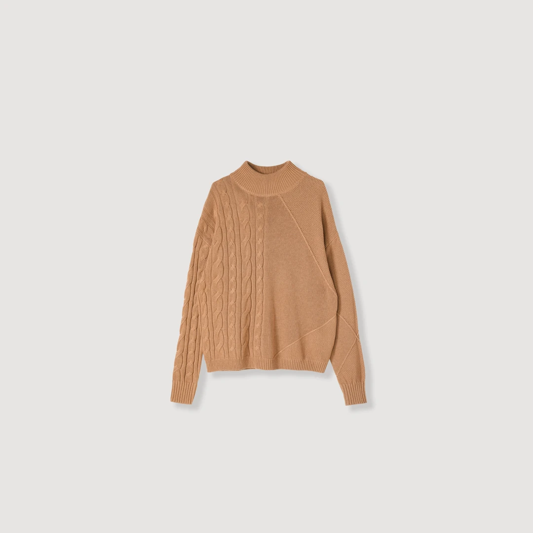 【摩卡时光】Max原版纯色螺纹圆领麻花拼接长袖针织羊毛衫25C4130