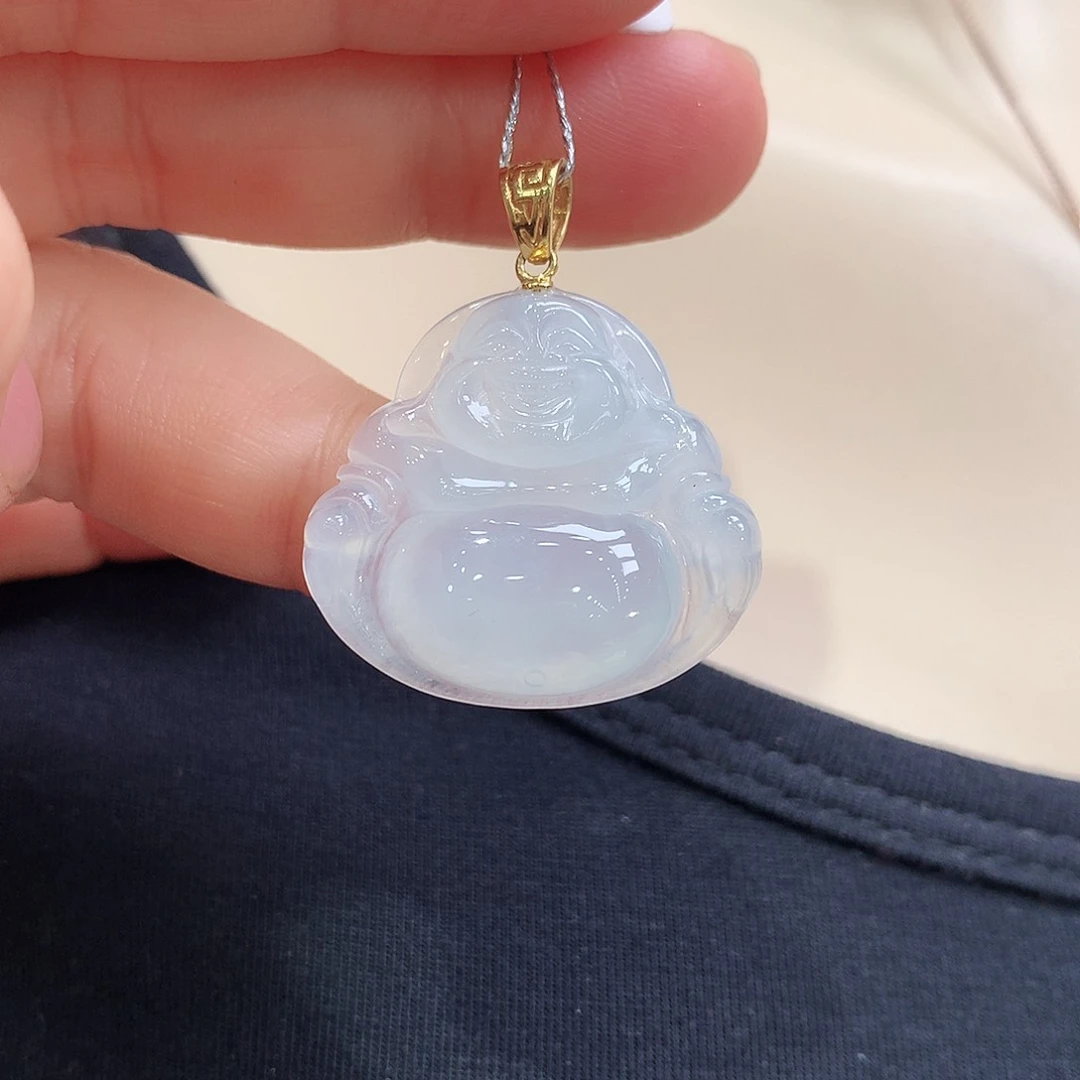 翡翠18K金镶嵌颈饰佛公