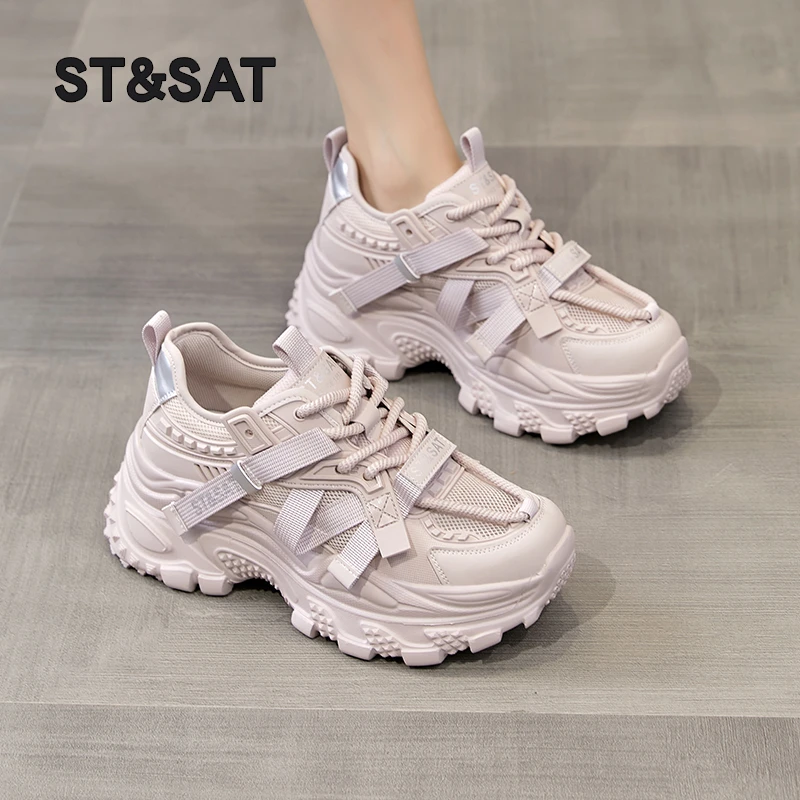 星期六厚底网面老爹鞋女款夏季透气厚底增高女鞋子百搭运动鞋薄款