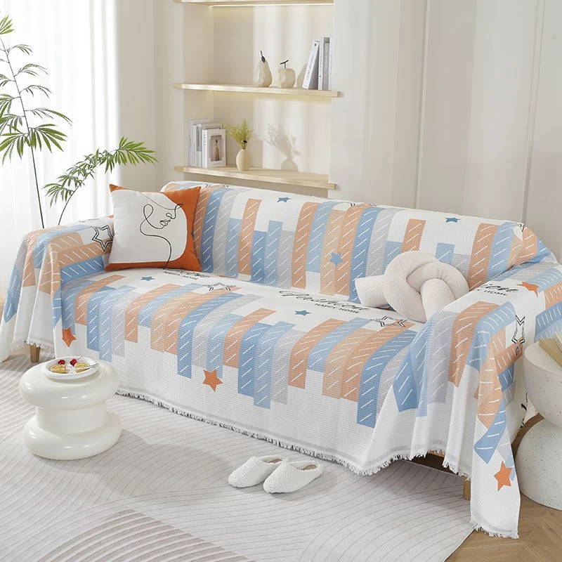 ins风华夫格沙发巾盖布四季通用沙发坐垫套罩万能长条全盖布盖毯