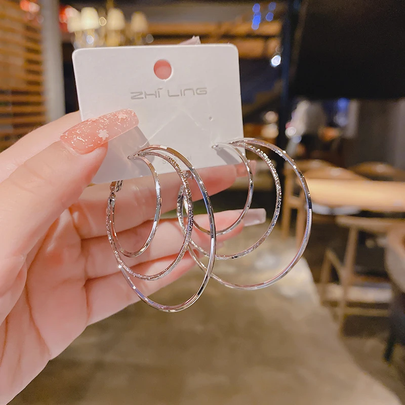 合金耳饰 时尚辣妹ins风小众名媛简约饰品三层圆圈金属耳环