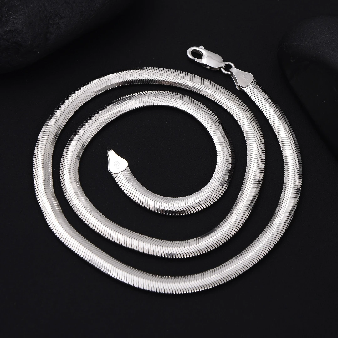 链子925银 6mm宽扁蛇骨锁骨链男女同款项链欧美风个性风经典百搭