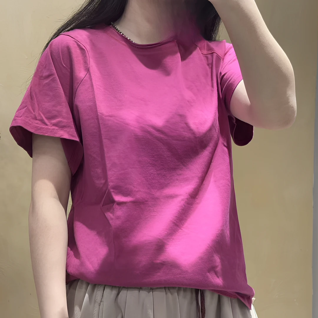 2025夏季新款针织不规则短袖T恤250101-1时尚休闲百搭女士纯色