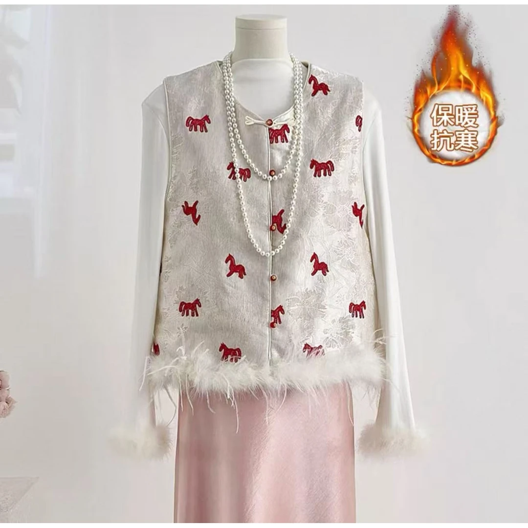 【晨浠定制】新款时尚国风盘扣毛条马甲2718