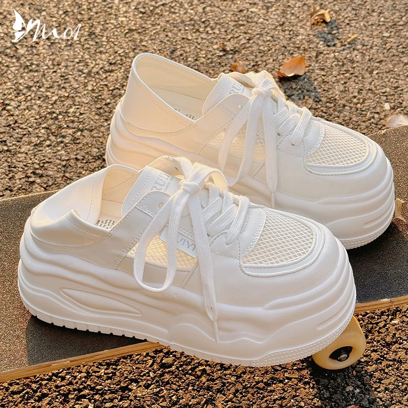 M01厚底小白鞋女夏季网鞋女透气网面两穿半拖鞋配群子运动板鞋女