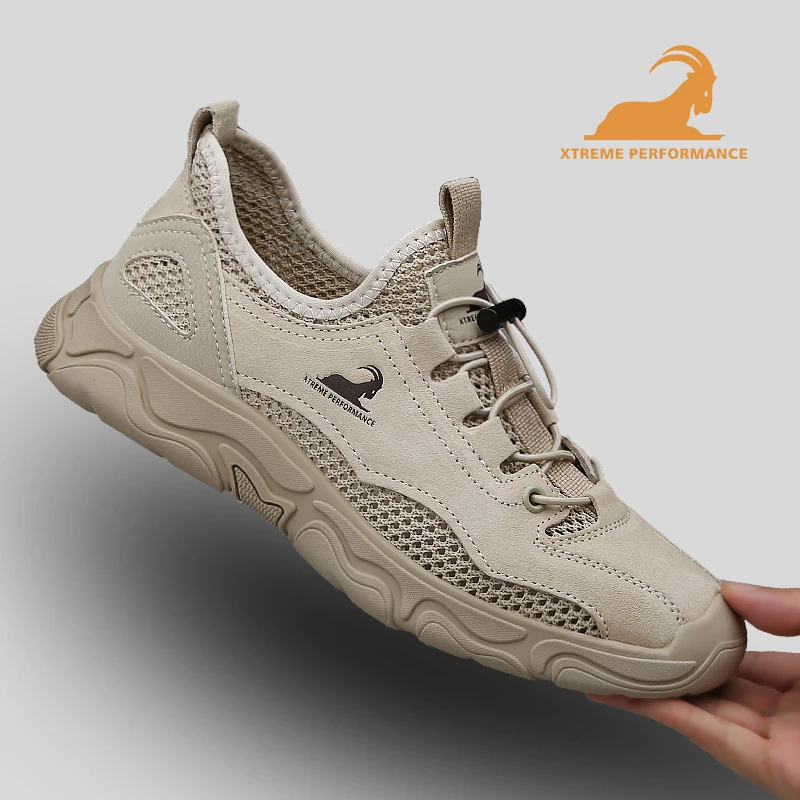 公羊男鞋2025新款夏季透气镂空薄款网面运动休闲厚底户外网鞋男款