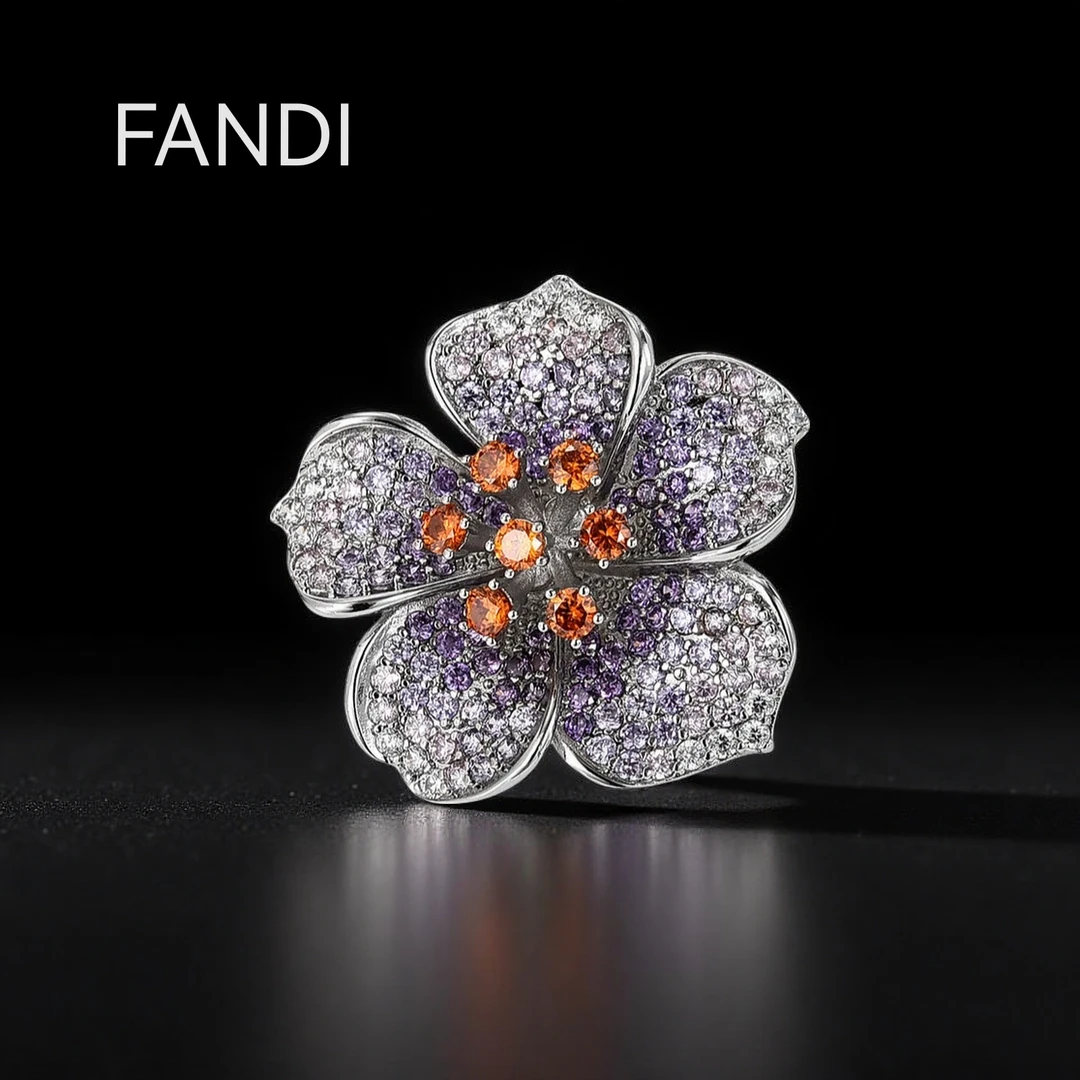 铜合金锆石胸针 30164彩色锆石花朵磁吸扣配饰