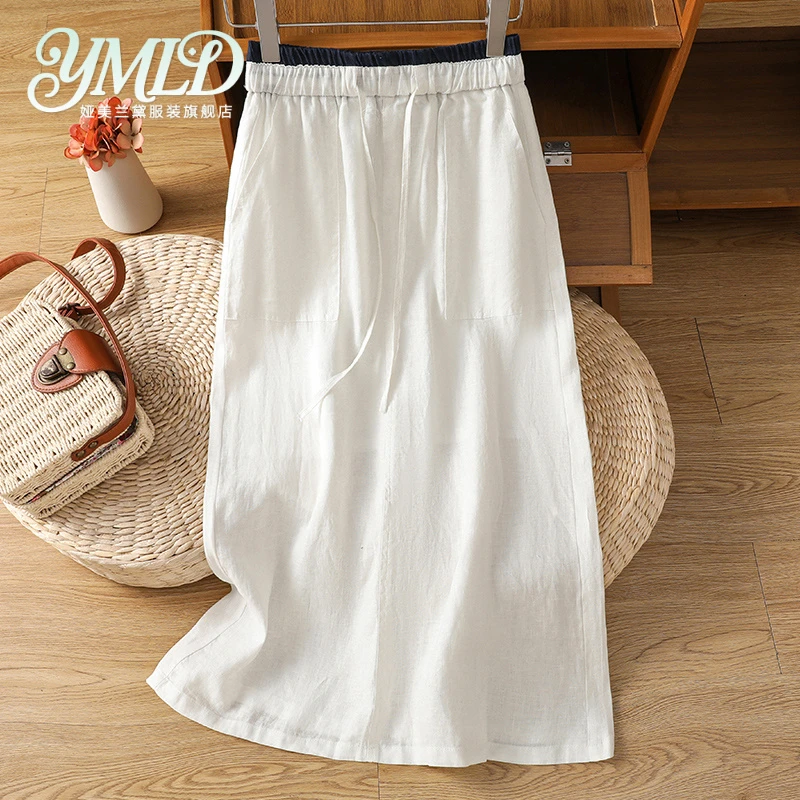 白色亚麻半身裙女夏薄款2025新款天丝棉麻a字裙莱赛尔直筒包臀裙