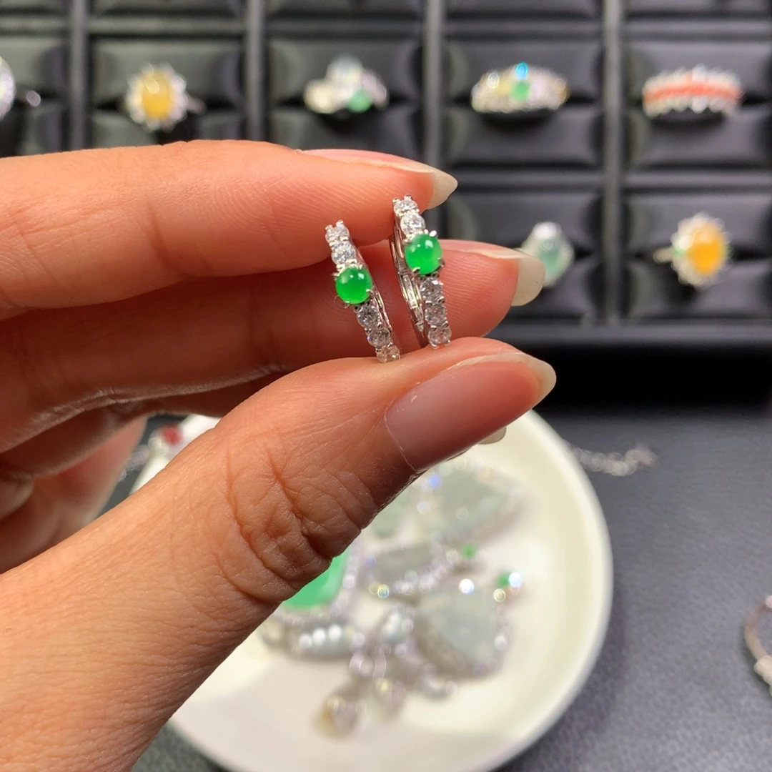 翡翠银S925镶嵌耳饰