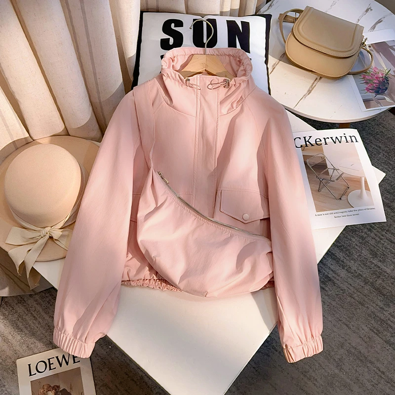 拉夏贝尔短款外套女2025春秋季新款配包包小个子休闲工装夹克上衣