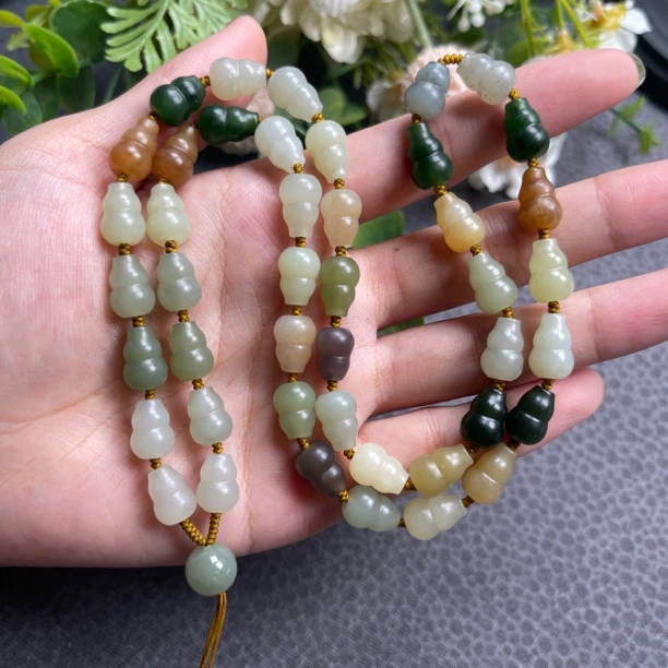 保真天然和田玉多宝白玉葫芦8X11mm福禄糖料碧玉项链绳60厘米