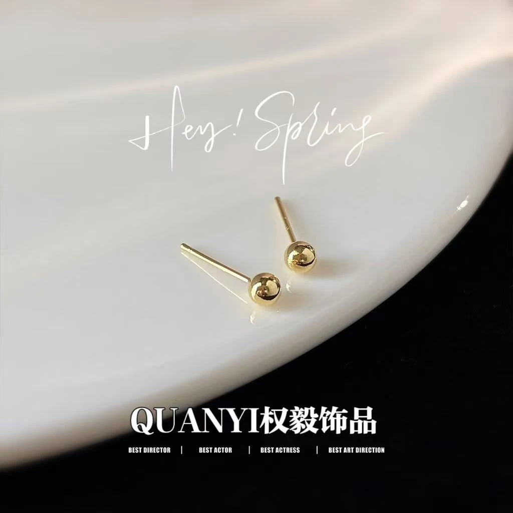 钛钢耳饰 金色简约百搭豆豆圈4mm耳钉精致小巧气质