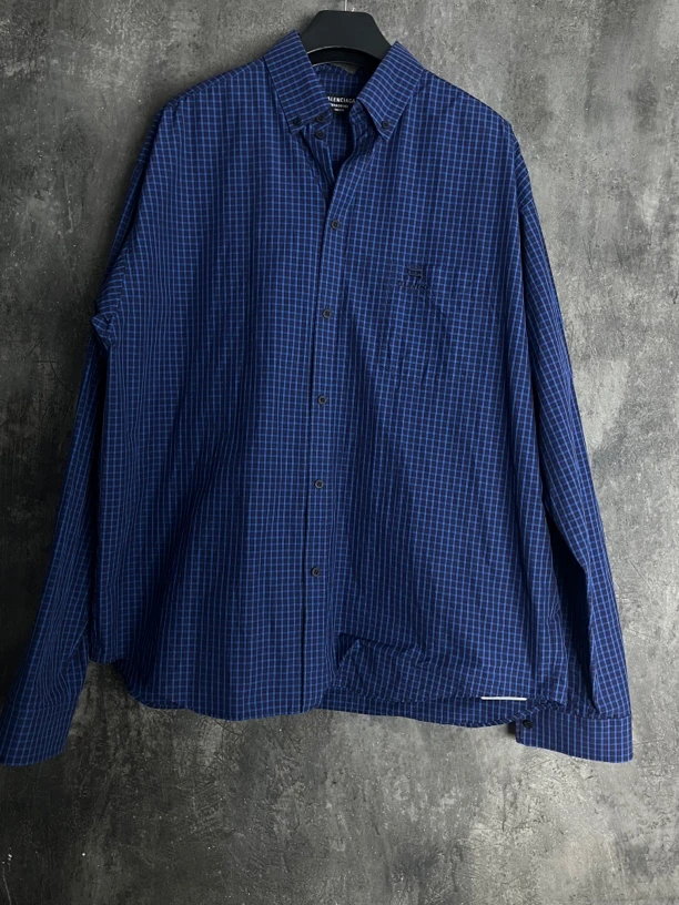 全新未使用 Balenciaga/巴黎世家 38码*1/格纹刺绣logo衬衫/02157
