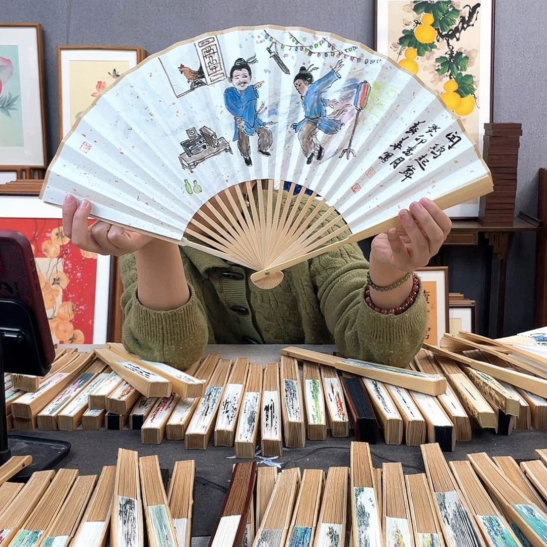 国画福利折扇带中玉扇骨（默认粘好发出）