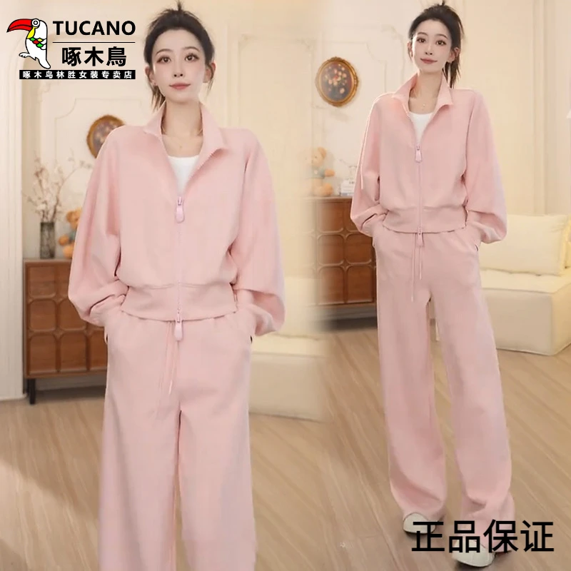 啄木鸟时尚休闲运动套装女2025秋季新款宽松显瘦连帽开衫阔腿裤两