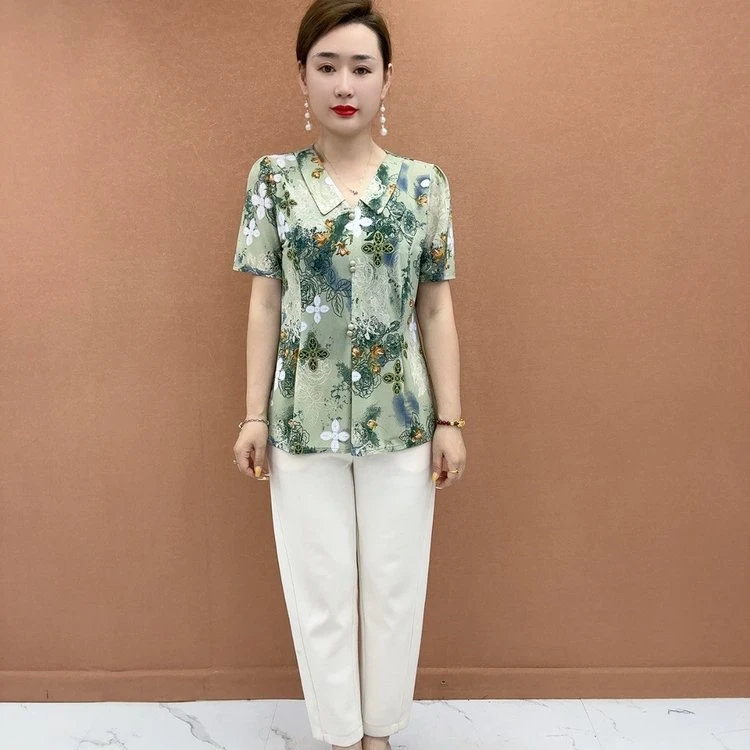 妈妈装中老年女装衬衫气质宽松显瘦洋气休闲夏季时尚上衣t恤百搭