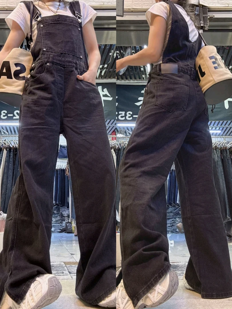 2025秋季新款开叉洋气减龄牛仔背带裤梨形身材微胖宽松显瘦连体裤