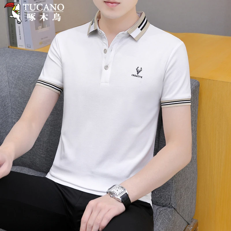 TUCANO/啄木鳥短袖夏季纯色纽扣t恤Polo衫男运动Polo衫宽松休闲
