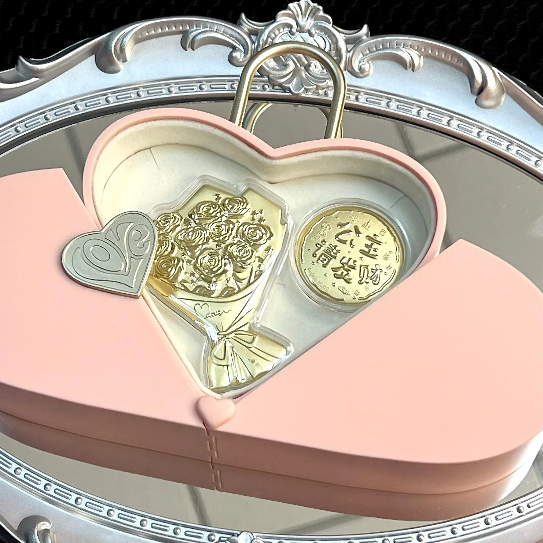 含金工艺品情人节礼物手捧花小金饼i love u爱心饼送女友礼物礼盒