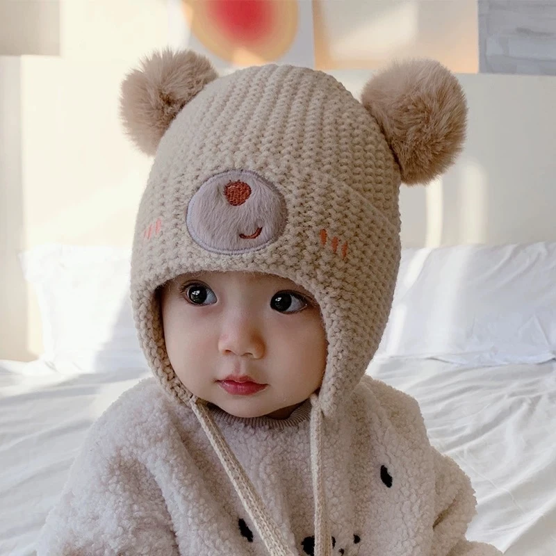 宝宝帽子秋冬季男女儿童毛线帽婴儿帽冬款护耳棉帽防风男童冬季帽