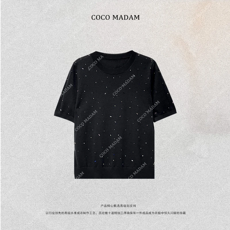 NIUNIU ·T-234 时尚圆领彩色烫钻百搭针织短袖T恤