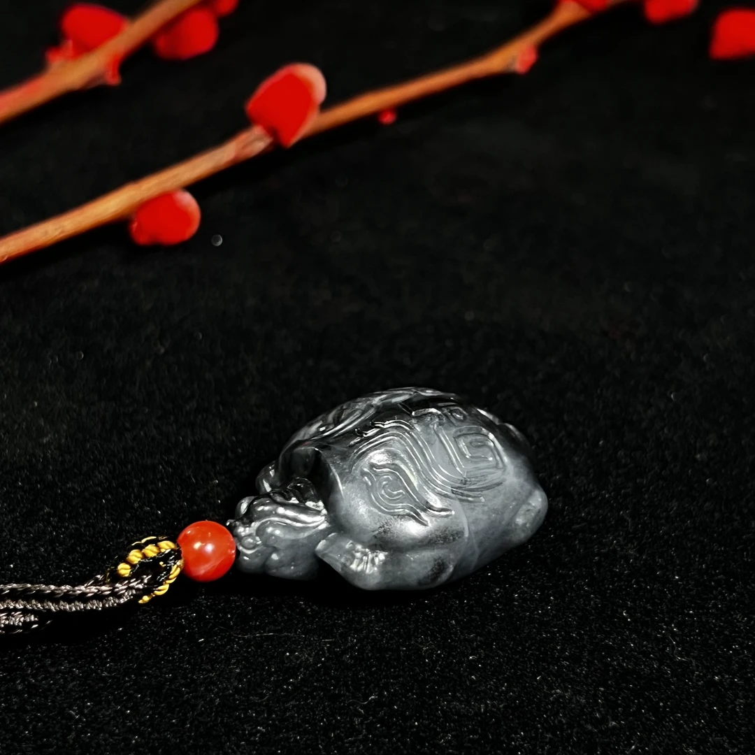 【盛石·精品】新疆和田玉青花龙龟手把吊坠雕刻手工复古