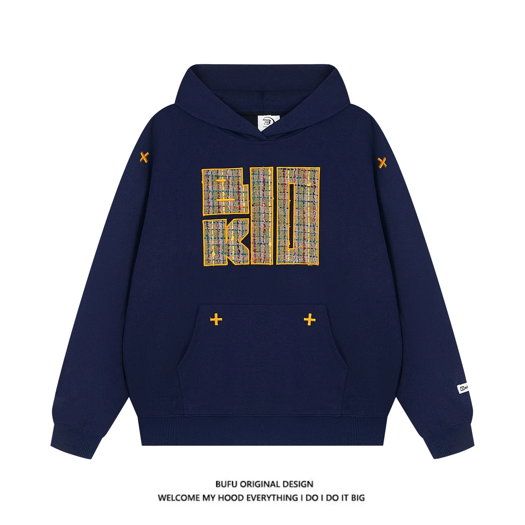 亿万少年BUFU美式复古民族风刺绣连帽衫卫衣外套男女秋冬情侣潮牌