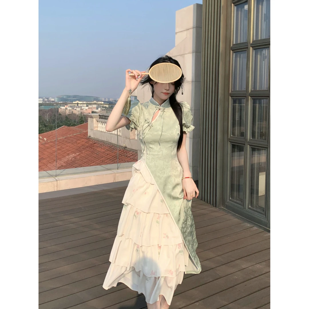 【2.2万人收藏】青涟玥竹 新中式改良复古新款国风显瘦收腰蛋糕裙摆