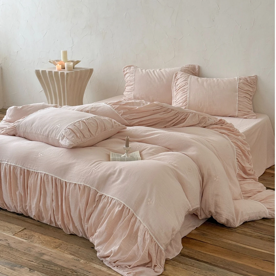 十七【少女缝纫机】轻法式简约韩式风琴褶韩版全棉双层纱高端四件套