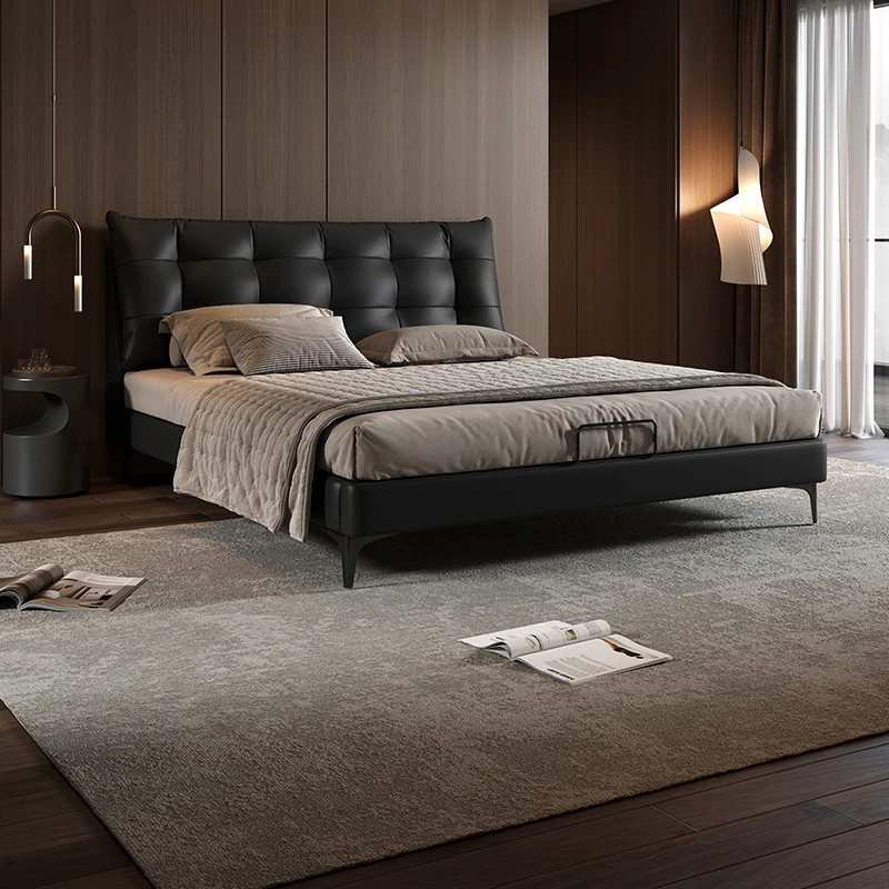 索菲亚小黑牛真皮床意式轻奢简约主卧床-单床架-JP（达）