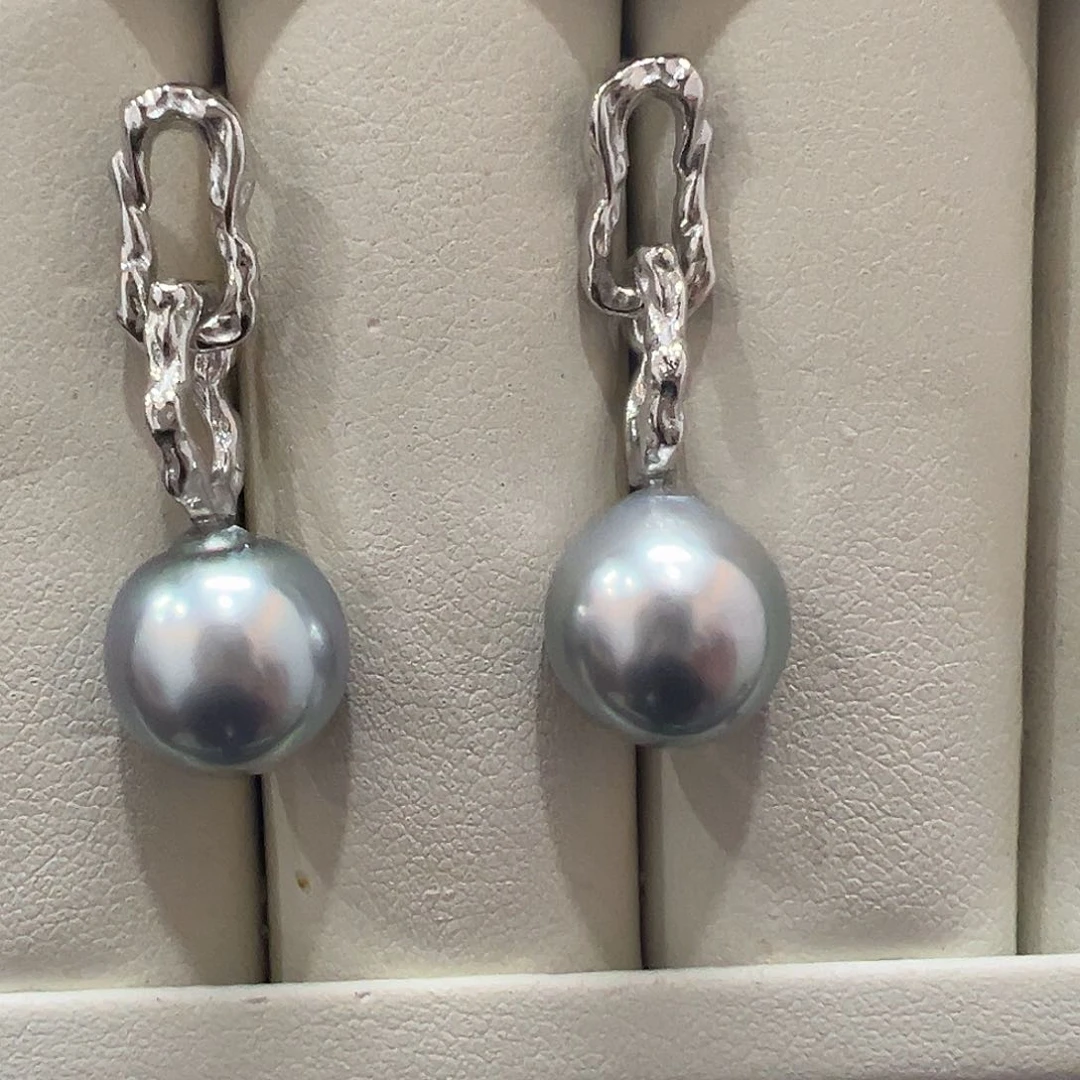 海水珍珠耳饰银S925镶嵌