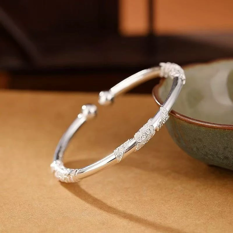 足银纯银999繁花对珠手镯时尚高级送妈妈送闺蜜 WSZ-11