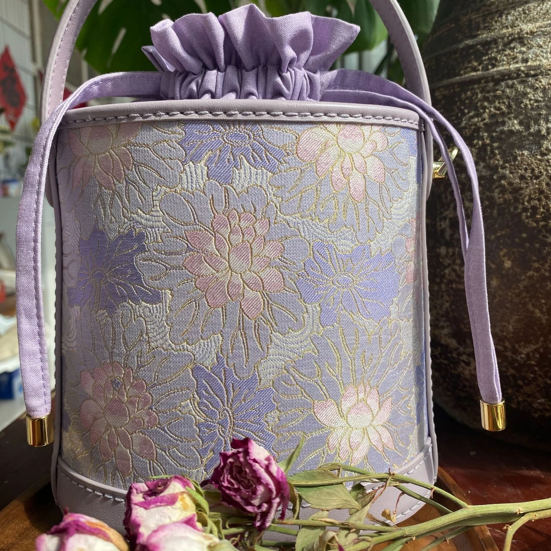 宋锦手工水桶包 古风斜挎手提包（手工制作，默认微瑕疵，不退不换）