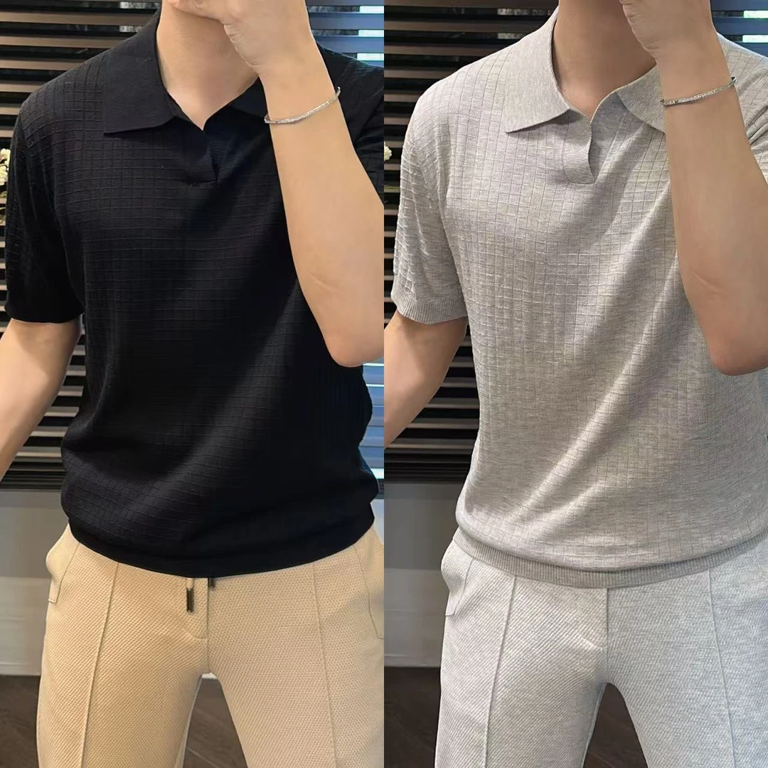 東•DongziL*P风夏季松弛感羊毛混纺透气冰感海鸥领针织polo衫8734