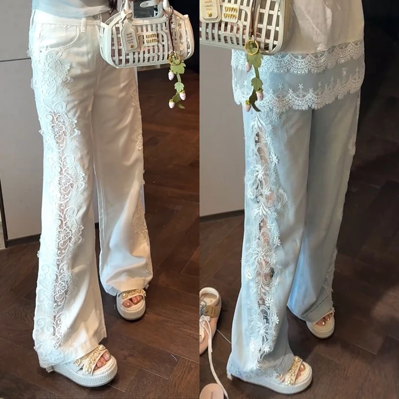 【mimius】Q 重工蕾丝镂空拼接设计感高腰牛仔裤 WG05012